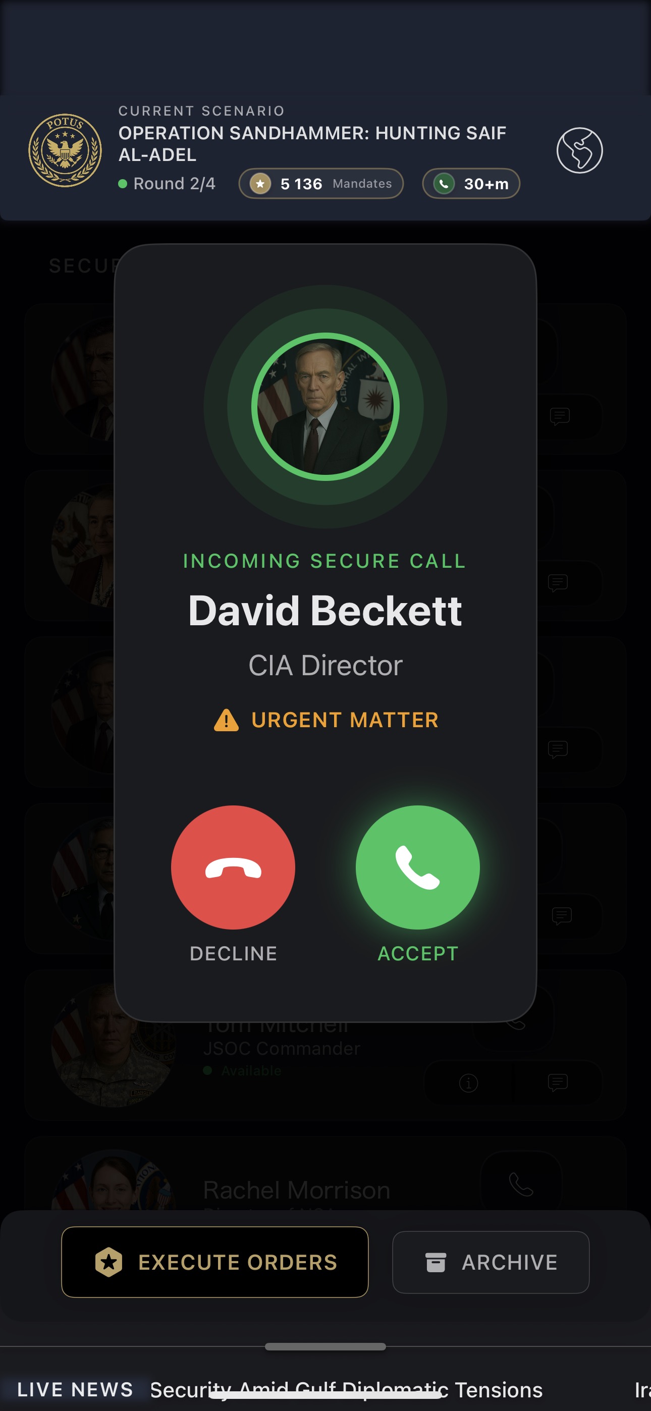 Incoming secure call from CIA Director